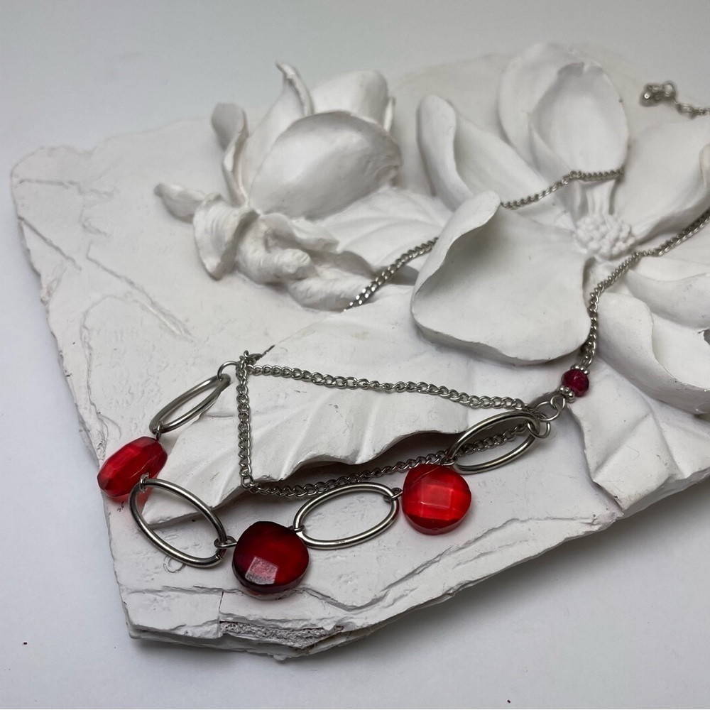 MEXX Raspberry Coloured Gem Necklace - Picture 2 of 6